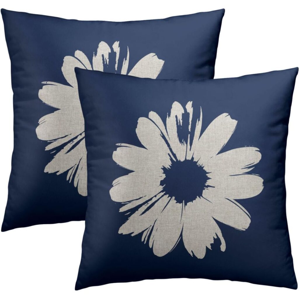 Navy Blue White Daisy Pillow Covers 18X18 Inch Spring Summer Flower Decorative Throw Pillows Set of 2 Outdoor Modern Art Pillowcase Cushion Case for Home