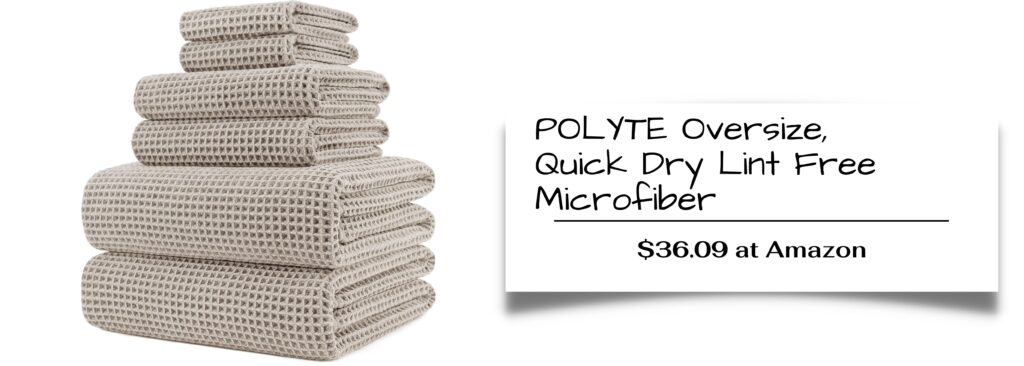 POLYTE Oversize, 60 x 30 in., Quick Dry Lint Free Microfiber Bath Towel Set, 6 Piece (Beige, Waffle Weave)