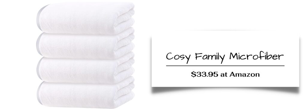 Cosy Family Microfiber 4 Pack Bath Towel Set, Lightweight and Quick Drying, Ultra Soft Highly Absorbent Towels for Bathroom, Gym, Hotel, Beach and Spa (White)