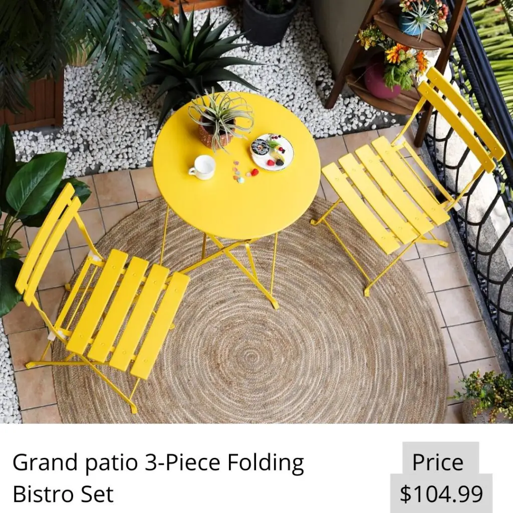 Grand patio 3-Piece Folding Bistro Set, 2 Chairs and 1 Table, Weather-Resistant Outdoor/Indoor Conversation Set for Patio, Yard, Garden-Yellow