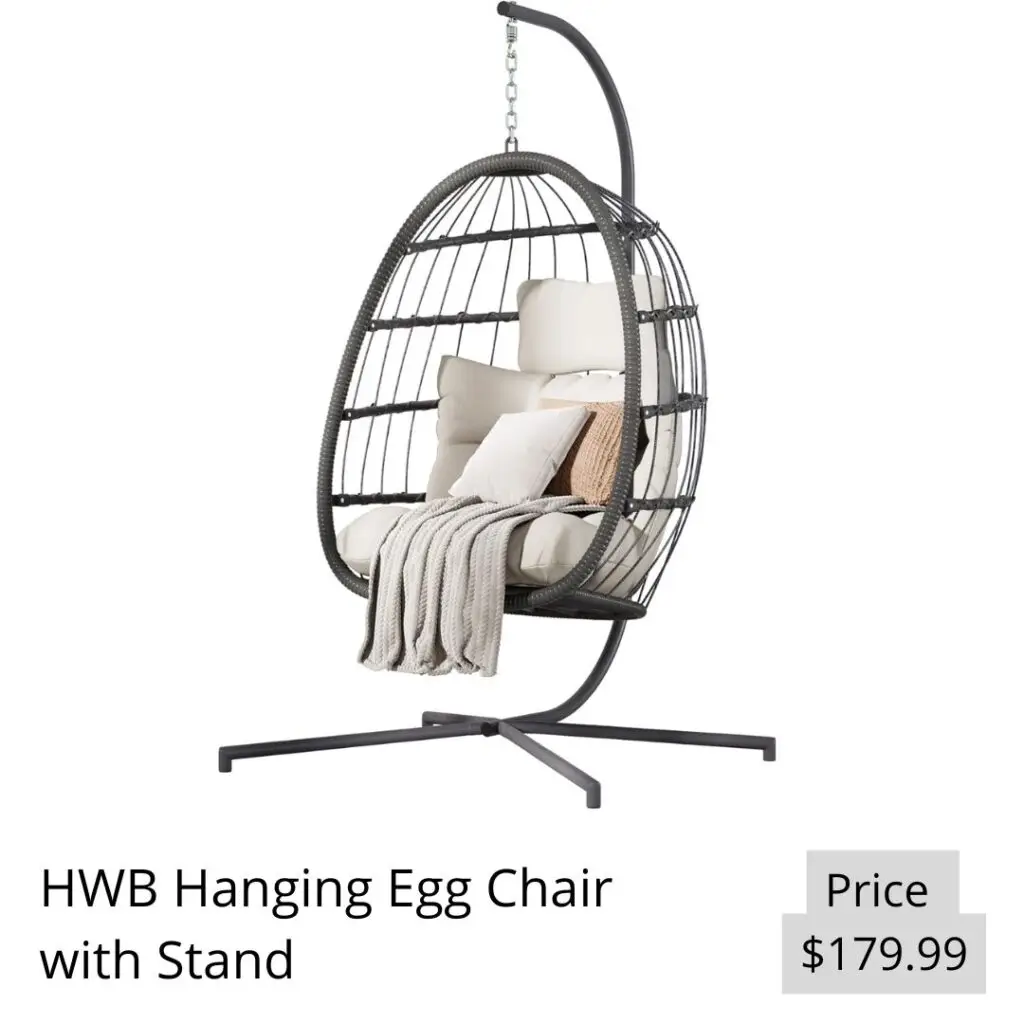 HWB Hanging Egg Chair with Stand, Patio Wicker Hammock Egg Swing Chair with Cushion for Bedroom Garden Indoor Outdoor