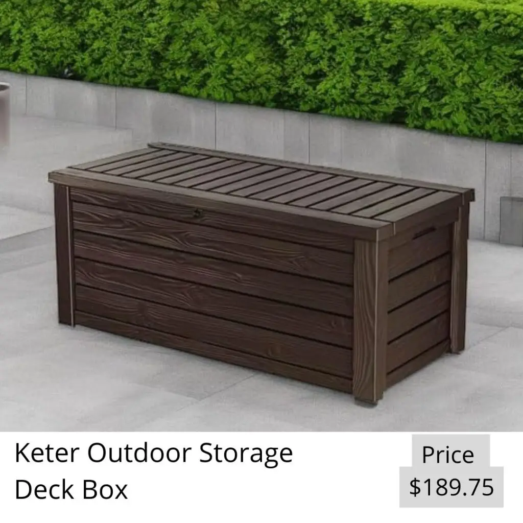 Keter Outdoor Storage Deck Box, 150 Gallon Resin Patio Bin & Bench, Wood Grain