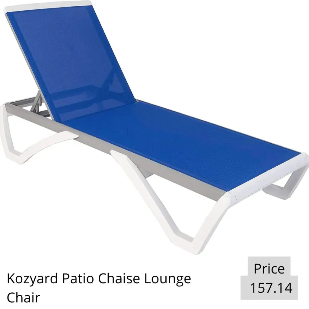 Kozyard Patio Chaise Lounge Chair - Full Flat Alumium & Resin Legs, Outdoor Reclining Adjustable Chair for Sunbathing, Beach, Patio, Lounge Set or Patio Table (Blue Textilence W/O Table)