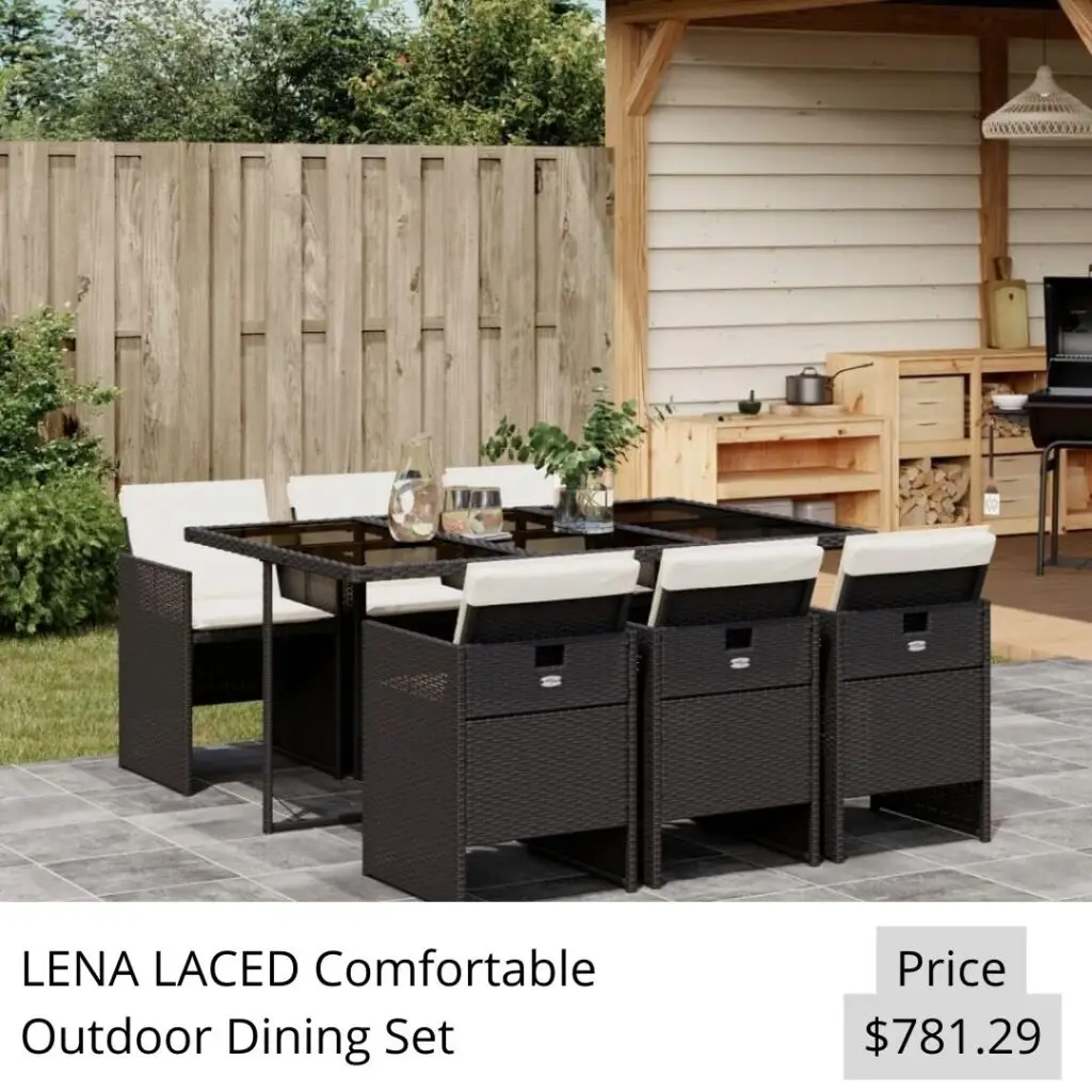 Comfortable Outdoor Dining Set for Al Fresco Meals, 7 Pieces with Cushions, Durable Black Rattan