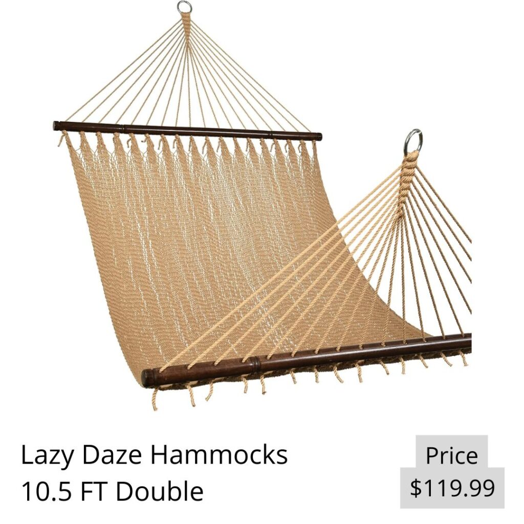 Lazy Daze Hammocks 10.5 FT Double 2 Person Caribbean Rope Hammock, Hand Woven Polyester Hammock with Spreader Bars, for Outside Outdoor Backyard Patio Poolside
