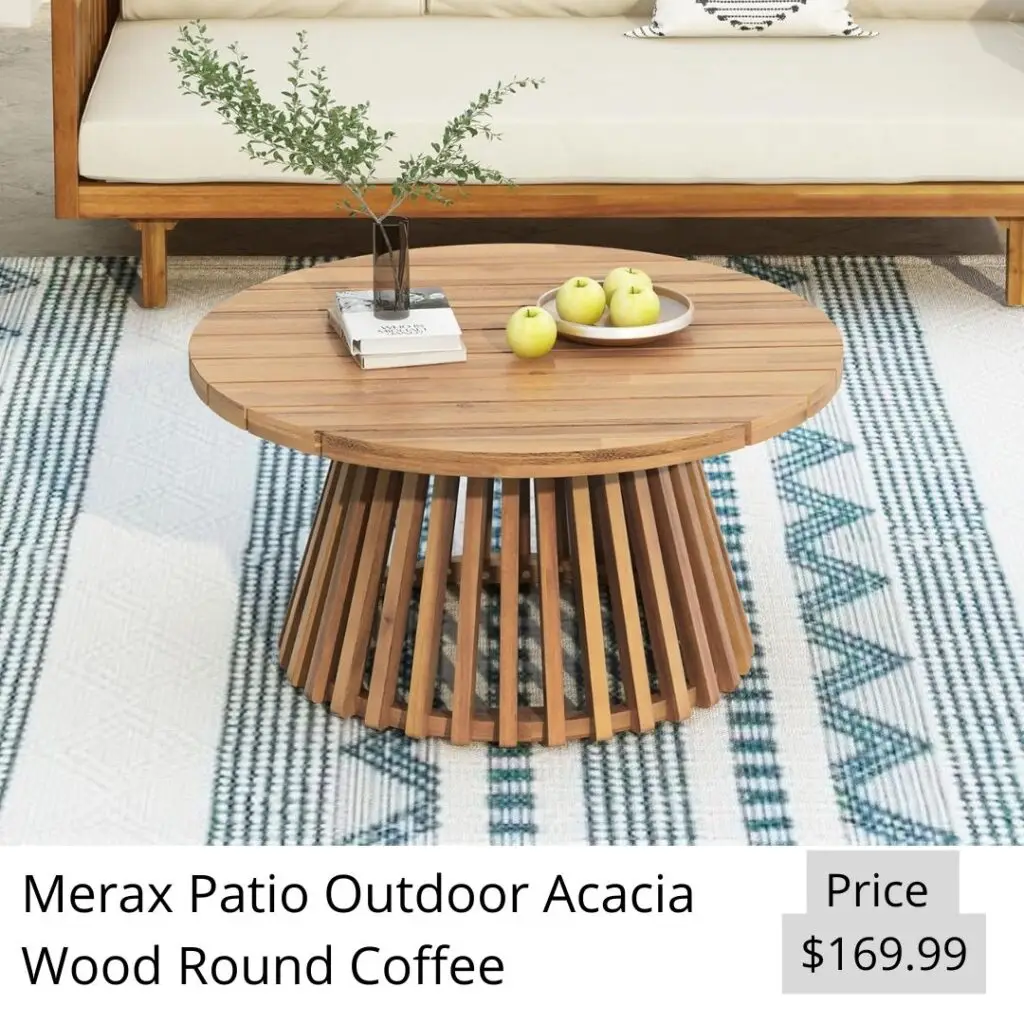 Merax Patio Outdoor Acacia Wood Round Coffee Table for Backyard, Lawn,
