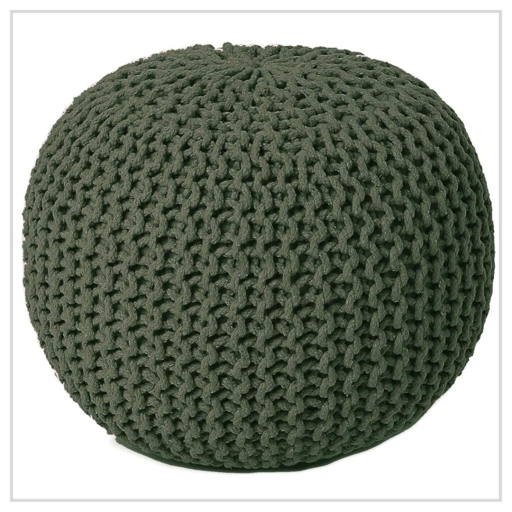 Bring warmth and texture to your space with this round, hand-knitted pouf. Crafted with durable cord yarn in a charming boho design, it works beautifully as a footrest, extra seat, or accent piece. Lightweight yet sturdy, this beanbag-style pouf fits effortlessly into any living room, bedroom, or reading nook. Perfect for relaxed, modern, or boho-inspired spaces — and ready to add comfort wherever you place it.