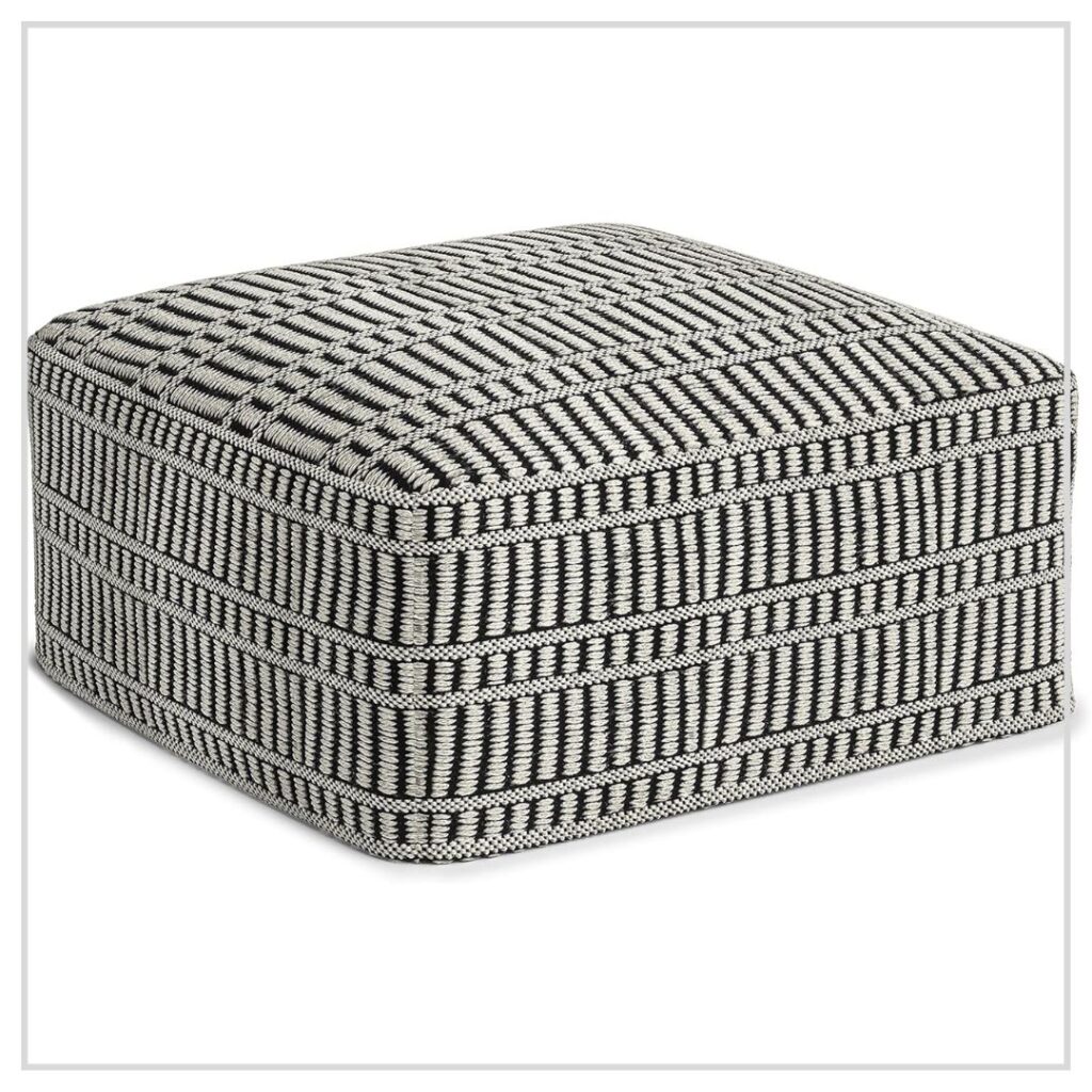 Add a touch of texture and style to any space with this handcrafted 20-inch pouf. Featuring a bold black-and-white boho pattern, it’s made with durable, weather-resistant materials — perfect for both indoor and outdoor use. Use it as a footrest, accent seat, or decorative element to instantly elevate your living room, bedroom, or patio.