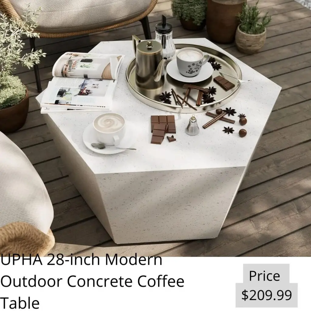 UPHA 28-inch Modern Outdoor Concrete Coffee Table Patio Hexagon Cement Accent Furniture Piece for Garden, Backyard, Balcony, and Living Room