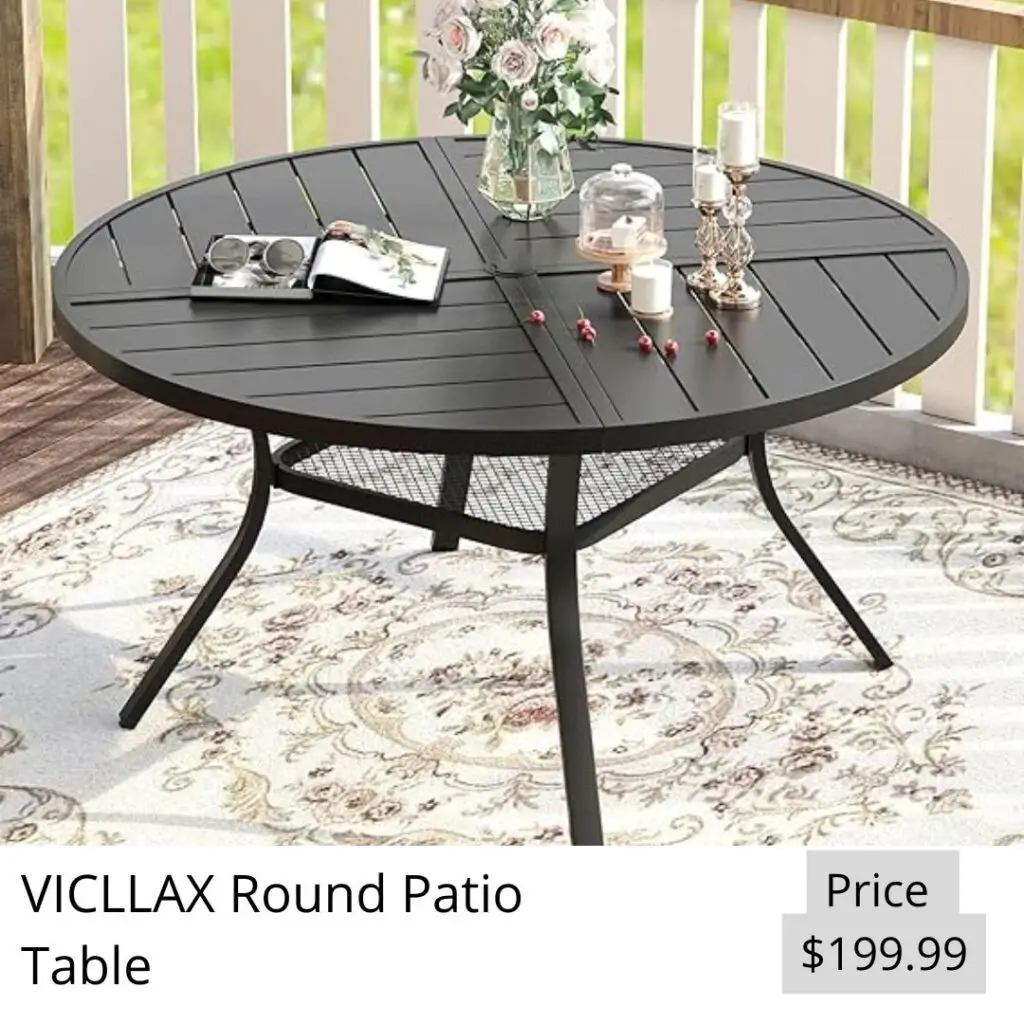 VICLLAX Round Patio Table with Adjustable Umbrella Hole for 6, All Weather Metal Outdoor Dining Table for Lawn Garden, 47.2" Outdoor Coffee Table