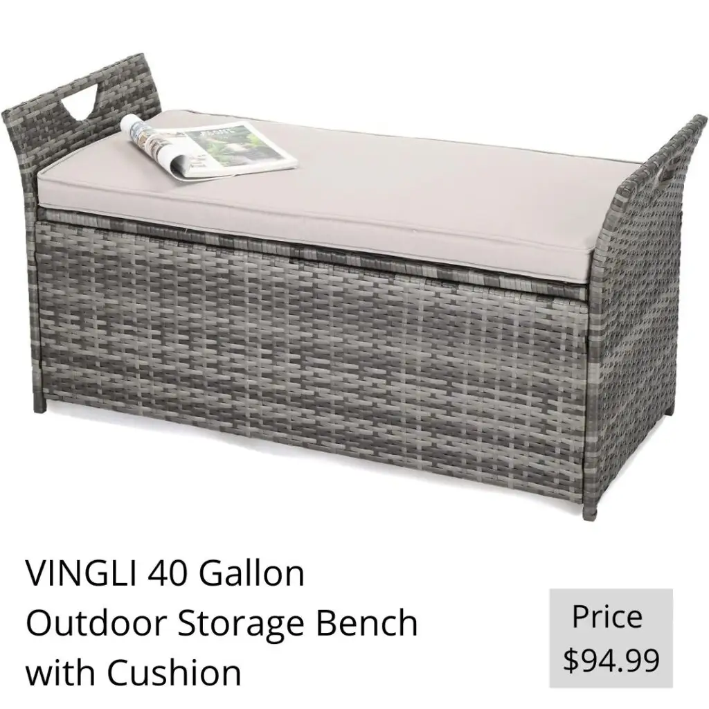VINGLI 40 Gallon Outdoor Storage Bench with Cushion, Rattan Storage Box, Patio Wicker Deck Box with Seat for Garden