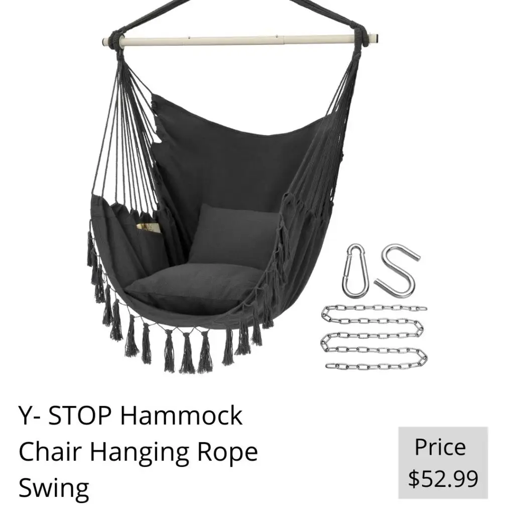 Y- STOP Hammock Chair Hanging Rope Swing, Max 500 Lbs, 2 Cushions Included, Large Macrame Hanging Chair with Pocket, Cotton Weave for Superior Comfort